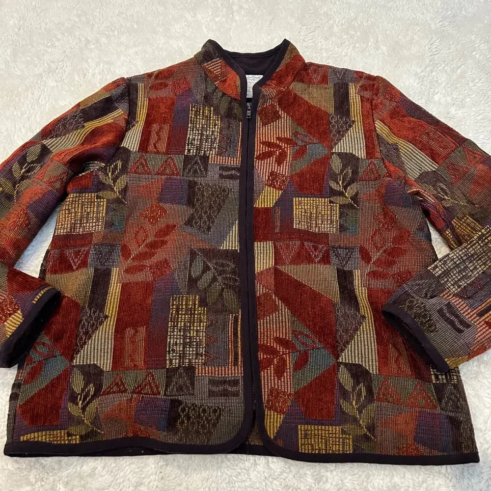 Coldwater Creek Jacket Womens L Tapestry Button Up Boho Indie Embroidered Casual - Picture 2 of 6